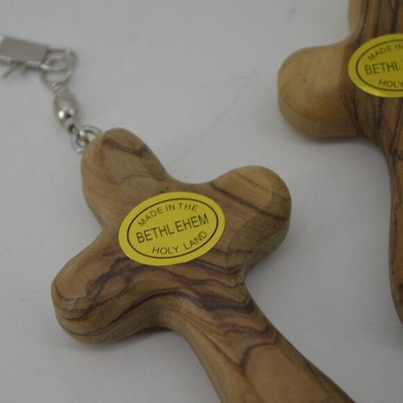 Lot of 2 Crosses Fishing Hooks Hand Carved 3.5" Natural Wood - Picture 3 of 7